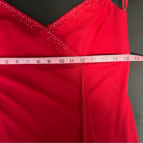 Dave & Johnny Dress Women 9 10 Maxi Red Rhinestone Studded Ruffled Sleeveless - Picture 10 of 13